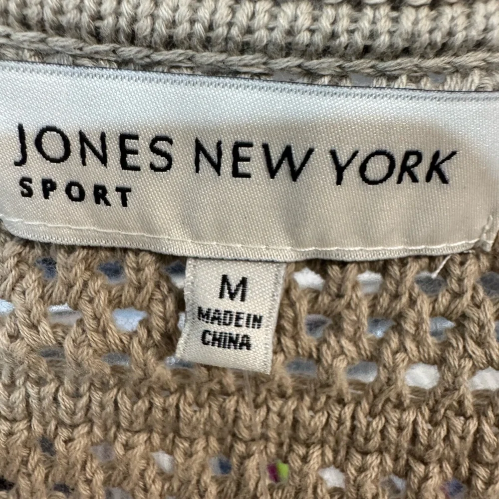 Jones New York Crochet Open-Front Short Sleeve Cardigan - Taupe